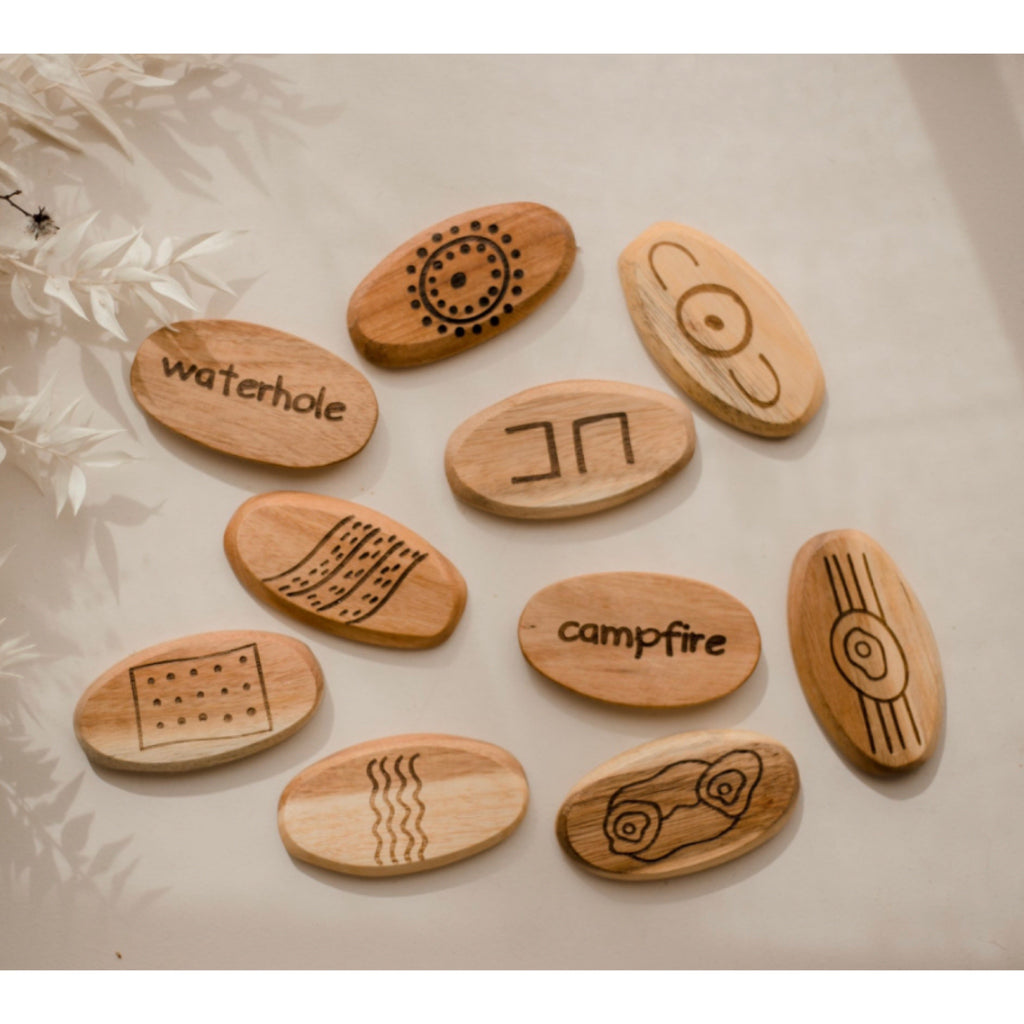 Wooden Aboriginal Symbol Stones